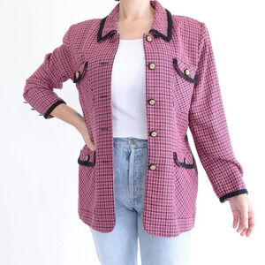 Vintage Petite Sophisticate Pink Houndstooth Button Up Blazer  14